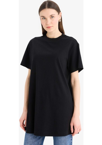Regular Fit Bisiklet Yaka Basic Düz Kısa Kollu Siyah Tunik Tişört A8351AX25SP
