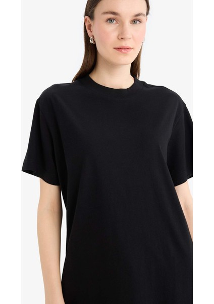 Regular Fit Bisiklet Yaka Basic Düz Kısa Kollu Siyah Tunik Tişört A8351AX25SP
