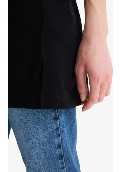 Regular Fit Bisiklet Yaka Basic Düz Kısa Kollu Siyah Tunik Tişört A8351AX25SP