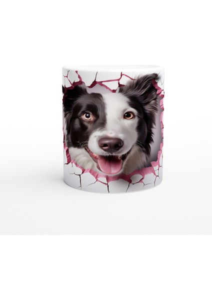 Pembe Çatlaktan Bakan Border Collie Temalı Baskılı Kupa Bardak