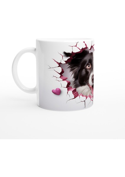 Pembe Çatlaktan Bakan Border Collie Temalı Baskılı Kupa Bardak fiyatları