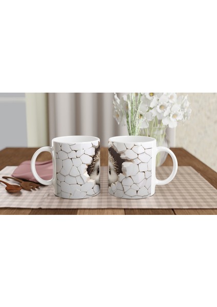 Beyaz Mozaik Duvardan Bakan Kirpi Temalı Baskılı Kupa Bardak indirimleri