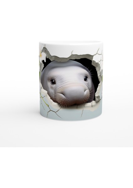 Çatlak Duvardan Bakan Deniz Ineği Temalı Baskılı Kupa Bardak