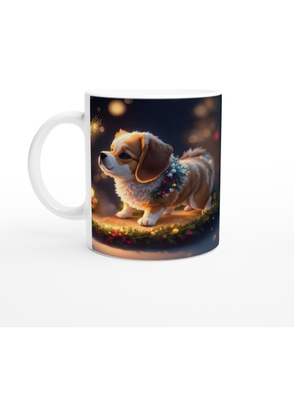 Işıl Işıl Süslenmiş Noel Köpeği Baskılı Kupa Bardak