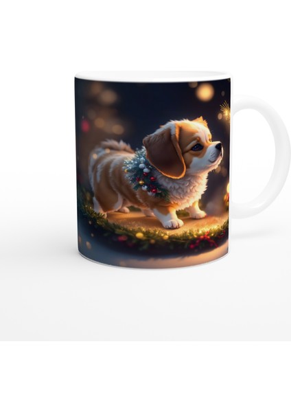 Işıl Işıl Süslenmiş Noel Köpeği Baskılı Kupa Bardak