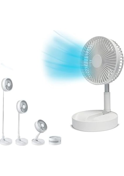 Fold & Cold - Uzatılabilir Mini Vantilatör, Pilli, Güçlü USB Vantilatör, 10 Saat Çalışma Süresi, Esnek Ayaklı ve Masa Vantilatörü, 1 M Yüksekliğe Kadar Uzatılabilir