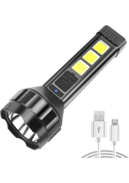 659 USB Şarjlı El Feneri Cob Yan Işık Güçlü El Feneri USB Şarj Edilebilir Açık Kamp Lambası Taşınabilir