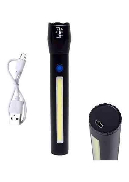 El Feneri Yüksek Parlaklık, Şarj Edilebilir ve Taşınabilir, 450 Lümen El Feneri Güçlü, Kamp Ekipmanları ve Acil Durumlar Için Yüksek Aydınlatma USB Şarjlı Fener, Enerji Tasarruflu Yürüyüş Feneri