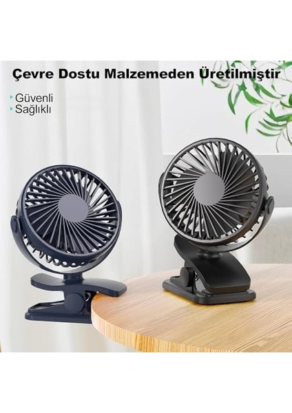 Masaüstü Şarjlı Klipsli 360 Derece Dönebilen Portatif Vantilatör - Soğutucu Klima Tutacaklı Fan - Asorti Renk