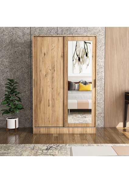 Berceste Atlantik Çam 2 Sürgü Kapaklı Aynalı 8 Bölmeli Dolap Gardırop