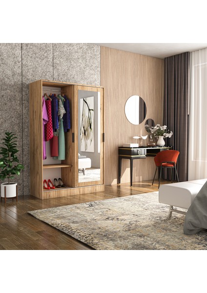 Berceste Atlantik Çam 2 Sürgü Kapaklı Aynalı 8 Bölmeli Dolap Gardırop fırsatları