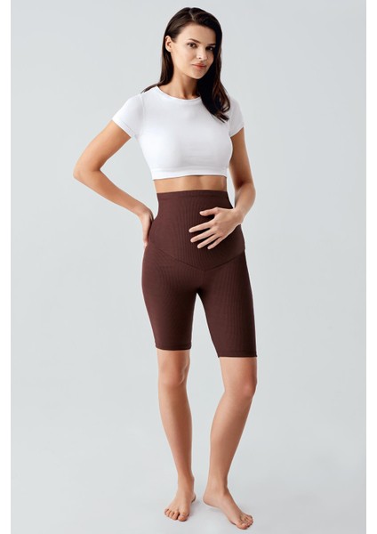 Fitilli Diz Üstü Biker Esnek Ayarlanabilir Bel Hamile Tayt F13
