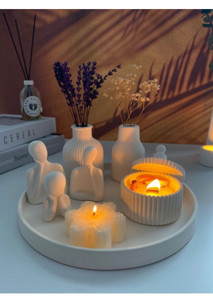 Üçlü Aile Kokulu Mumlu Dekoratif Tabaklı Set