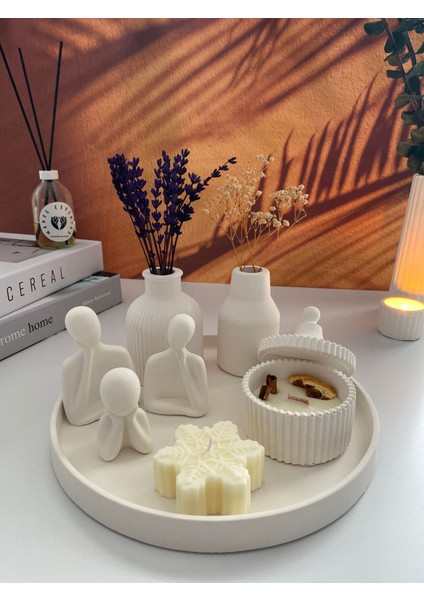 Üçlü Aile Kokulu Mumlu Dekoratif Tabaklı Set modelleri
