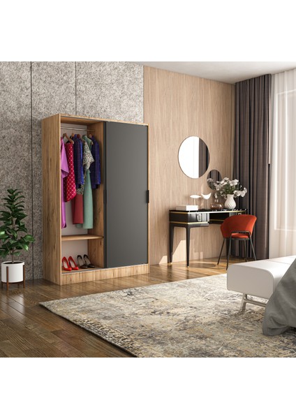 Berceste Antrasit Atlantik Çam 2 Sürgü Kapaklı 8 Bölmeli Dolap Gardırop fırsatları