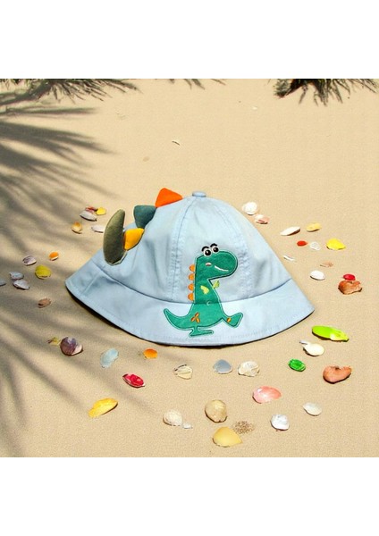 1-3 Yaş Erkek Bebek Fötr Şapka Dinazor Nakışlı ve Uzantılı