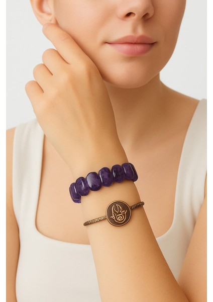 Bayan Oval Kesim Ametist Taş Bileklik 22 cm Mor Renk 29 gr Hediye Için Şık Seçim fiyatları