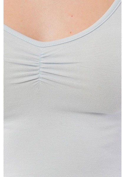 Geniş Yaka Bebe Mavisi Basic Body Bluz