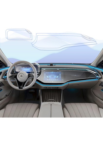Mercedes E Class 2024 Büyük Bilgi Ekranı ve Gösterge Uyumlu Mat Görünüm Ekran Koruyucu Nano Cam Mat