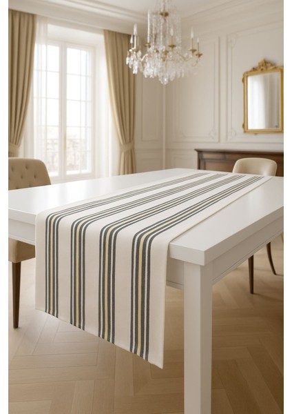 Çizgili Runner Masa Örtüsü 40x140 cm – Modern ve Şık Dekoratif Örtü Amerikan Servis