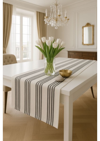 Çizgili Runner Masa Örtüsü 40x140 cm – Modern ve Şık Dekoratif Örtü Amerikan Servis modelleri