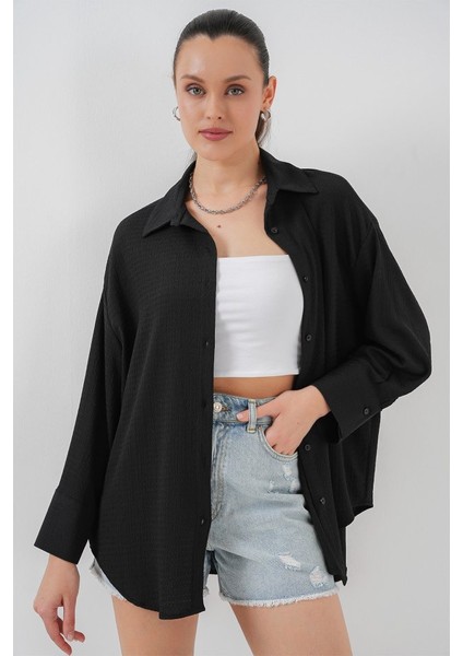 Örme Oversize Gömlek 20264 - Siyah