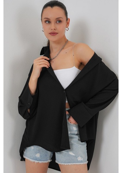 Örme Oversize Gömlek 20264 - Siyah