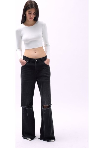 Bisiklet Yaka Dokulu Crop