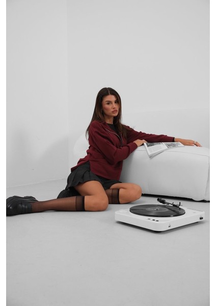 Fermuar ve Dikiş Detaylı Sweatshirt