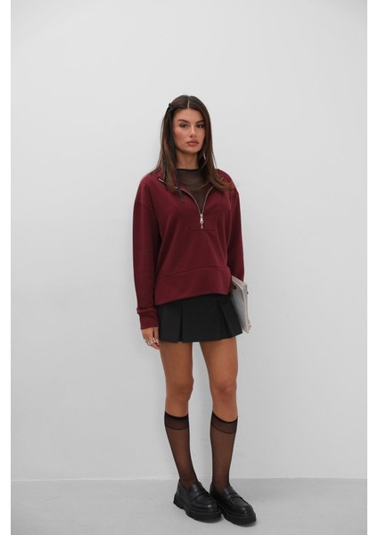 Fermuar ve Dikiş Detaylı Sweatshirt