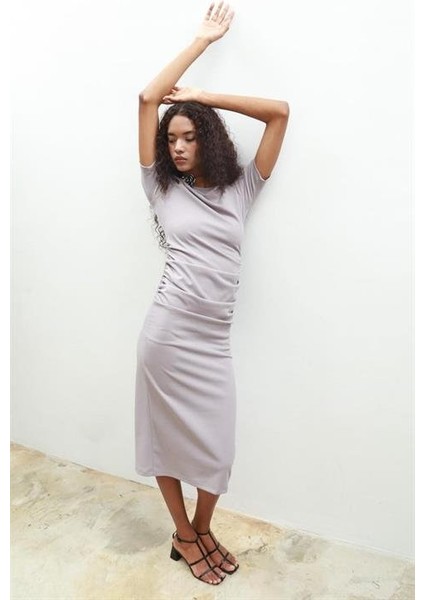 Fancy Büzgülü Midi Elbise 2695-8