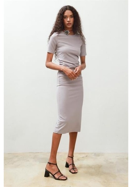 Fancy Büzgülü Midi Elbise 2695-8