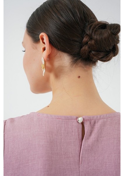 2444 Mini Keten Elbise - Pembe