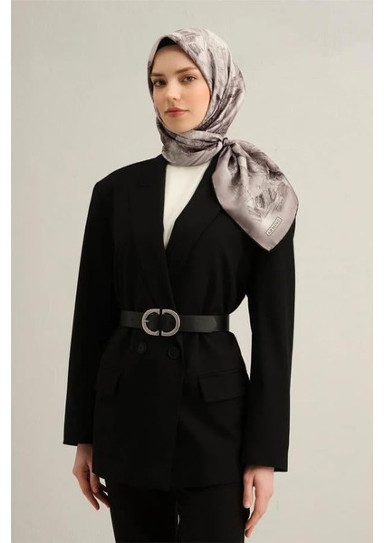 Desenli Saf Ipek Twill Eşarp 9326