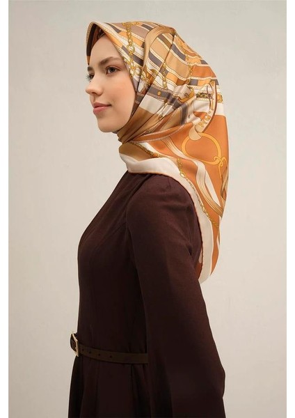 Desenli Saf Ipek Twill Eşarp 9315
