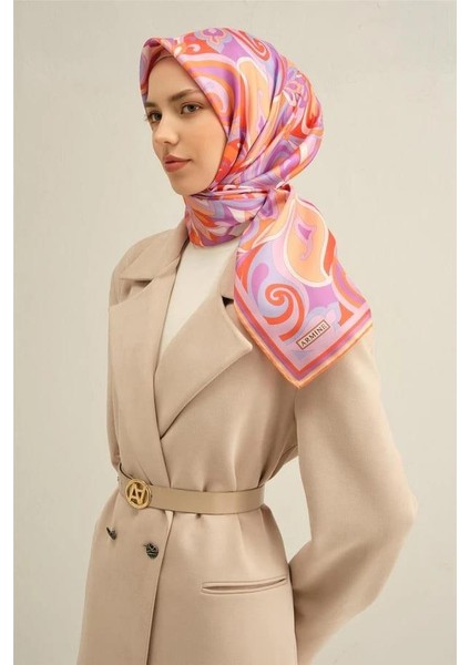 Desenli Saf Ipek Twill Eşarp 9323