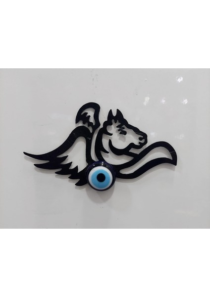 Pegasus Kanatlı At Siyah Magnet 12 x 7 cm Mavi Nazar Boncuk Metal Cam Tasarım Mustang Horse 1 Adet