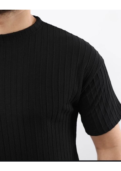 Erkek Kısa Kollu Örgü Kumaş Bisiklet Yaka T-Shirt