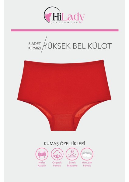 Kadın Külot 5'li Paket Kırmızı Yüksek Bel Külot Esnek Pamuklu Kumaş fiyatları