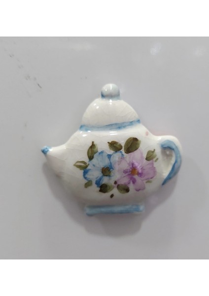 El Yapım Çiçekli Servis Demlik Magnet Seramik Sanat Beyaz Mavi Pembe Concept Ev Ürün 5X5CM 1 Adet