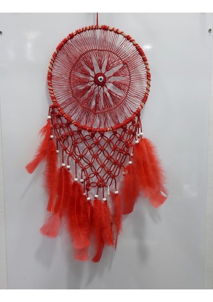 Dream Catcher Düş Kapanı El Yapım Balkon Aksesuar Bebek Süs Çap 23CM Tüylü Kızılderili Şaman 1 Adet