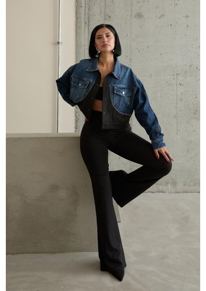 Siyah Denim Scuba Garnili Ceket