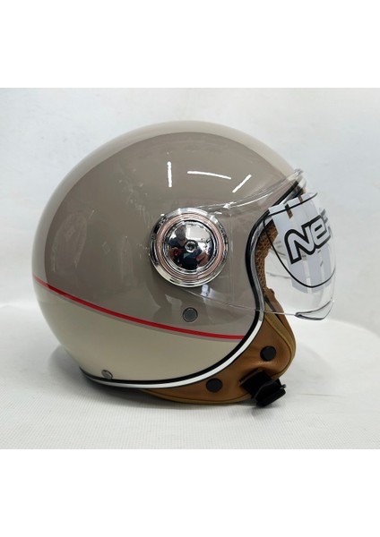 Yarım Kask Tk-06 Parlak Bej Renk - Şefaf Vizörlü