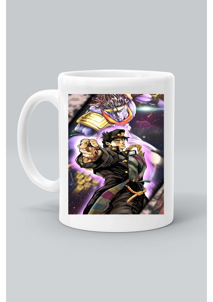 Jotaro Kujo Jojo's Bizarre Adventure Anime Karakter Baskılı Beyaz Kupa Bardak