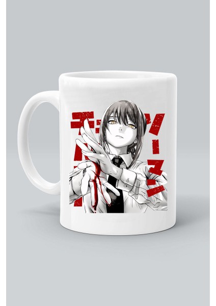 Makima Chainsaw Man Anime Karakter Baskılı Beyaz Kupa Bardak