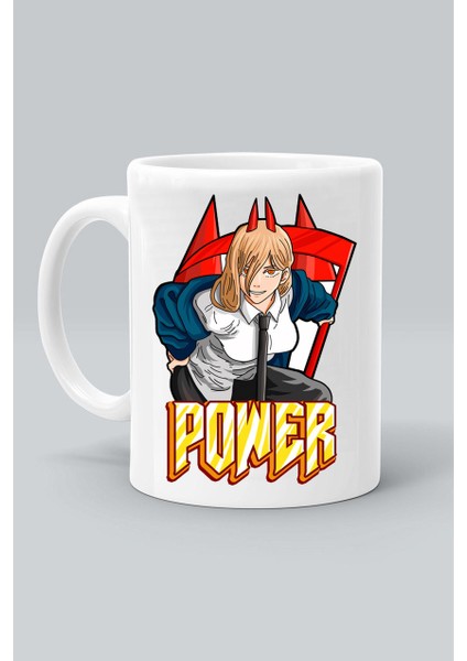 Power Karakter Chaınsaw Man Anime Baskılı Beyaz Kupa Bardak