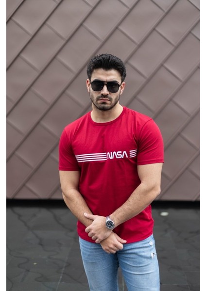 Erkek Kısa Kollu Nasa Baskı Basic Erkek T-Shirt