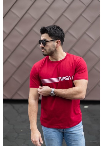 Erkek Kısa Kollu Nasa Baskı Basic Erkek T-Shirt