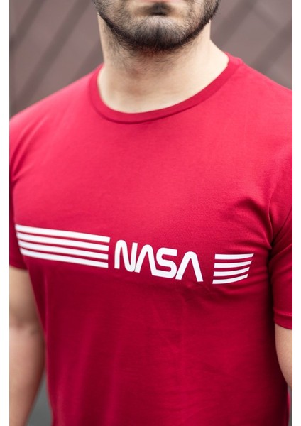 Erkek Kısa Kollu Nasa Baskı Basic Erkek T-Shirt