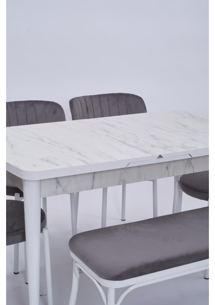 Nehir Beta Banklı Lak Panel Açılır Mutfak Masa Takımı 75 x 130 cm